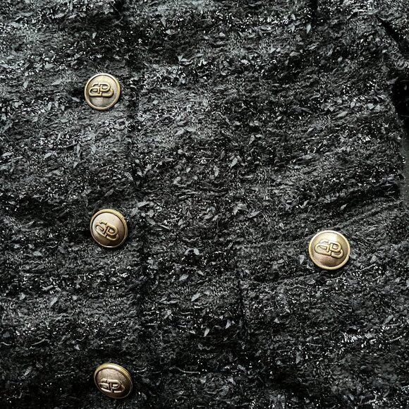 NWT Balenciaga Tweed Knit Sweater Black Wool Back Button Up Quarter Sleeves - Picture 5 of 10